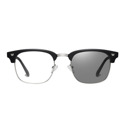 Lisbon | Matte Black & Silver | Photochromic Blue Light Glasses - Optic-Blubluelightglasses